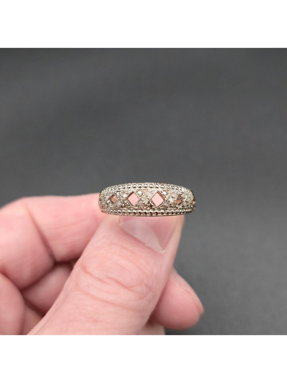 Size 12 Sterling Silver Gold Plated Diamond Lattice Cutout Milgrain Band Ring A9